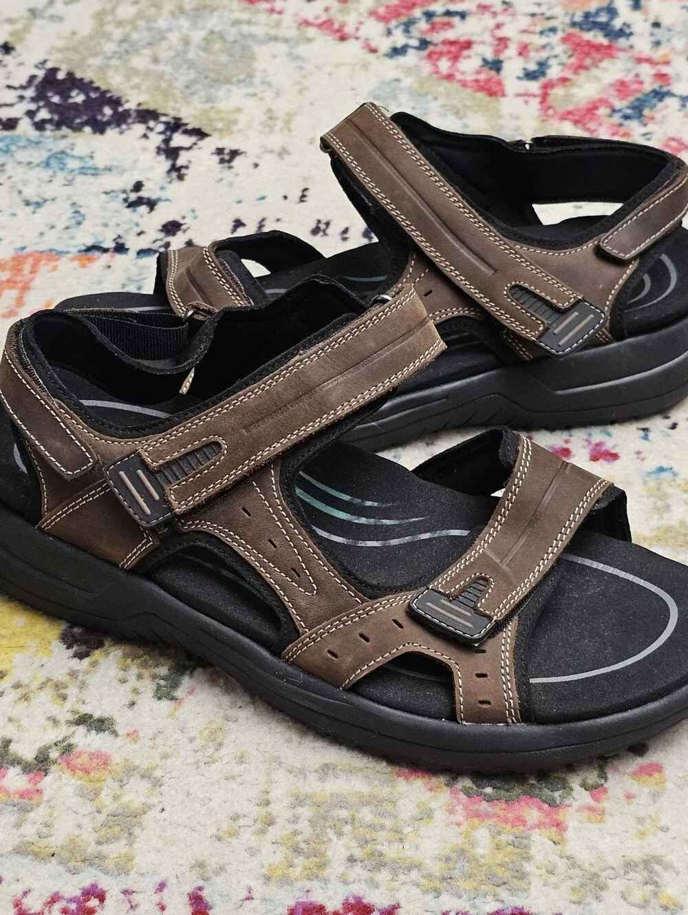 Orthofeet 565 Sandals Mens 10 2E Wide Brown Leather Arch Support Walking